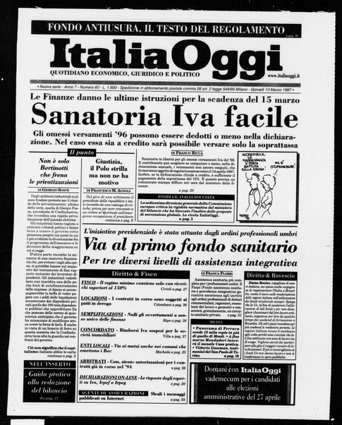 Italia oggi : quotidiano di economia finanza e politica